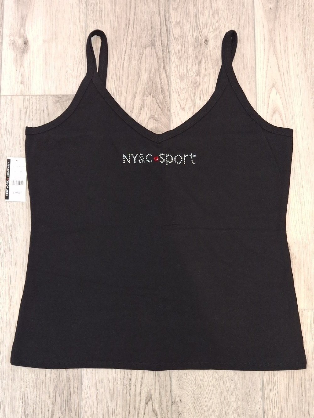 Vintage NY&C Sport  Black Top with Rhystone Accents And Red Heart Logo